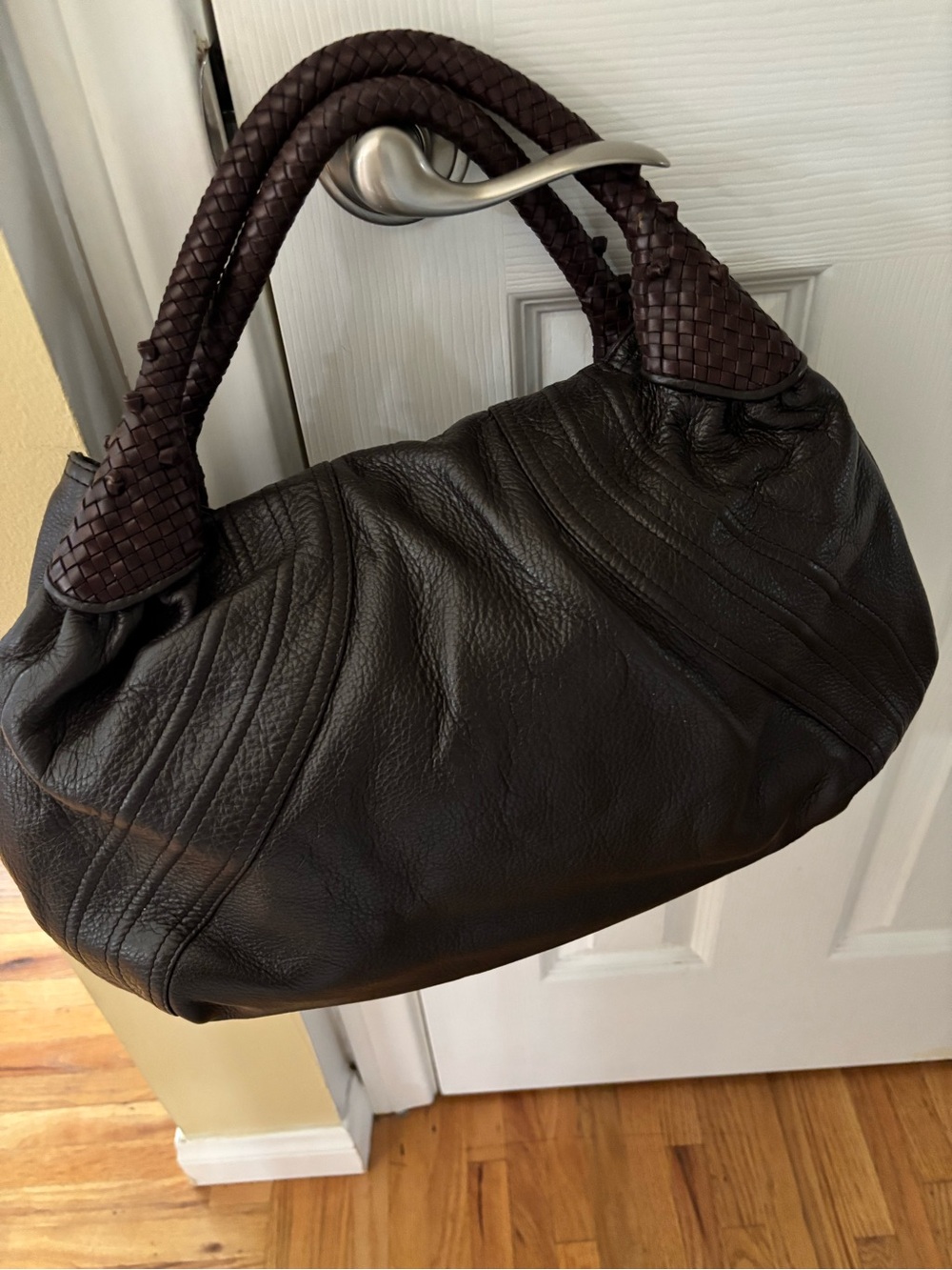 Dark Brown Woven-Handle Real Leather Shoulder Bag- Fendi Spy Bag 2006 LOOKALIKE. - Picture 2 of 3